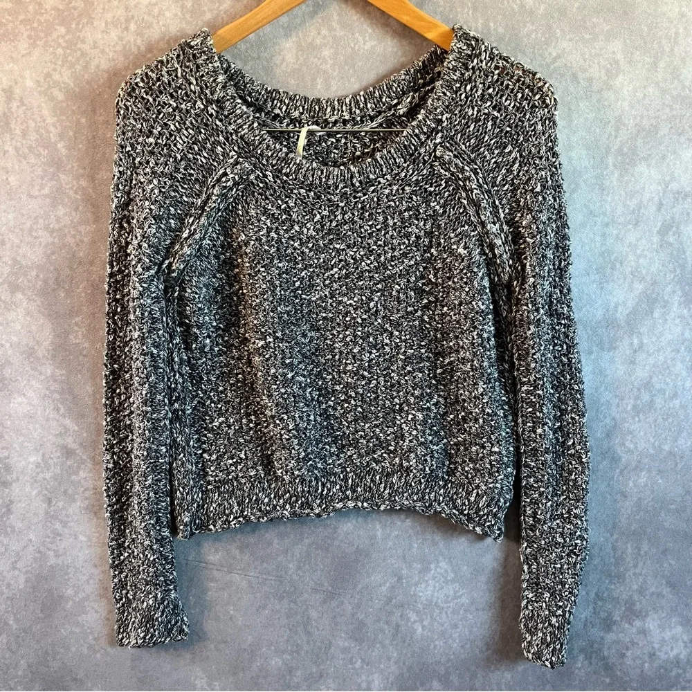Free People Chunky Oversized Knit Sweater Cropped Long Sleeve Gray Women XS / TP